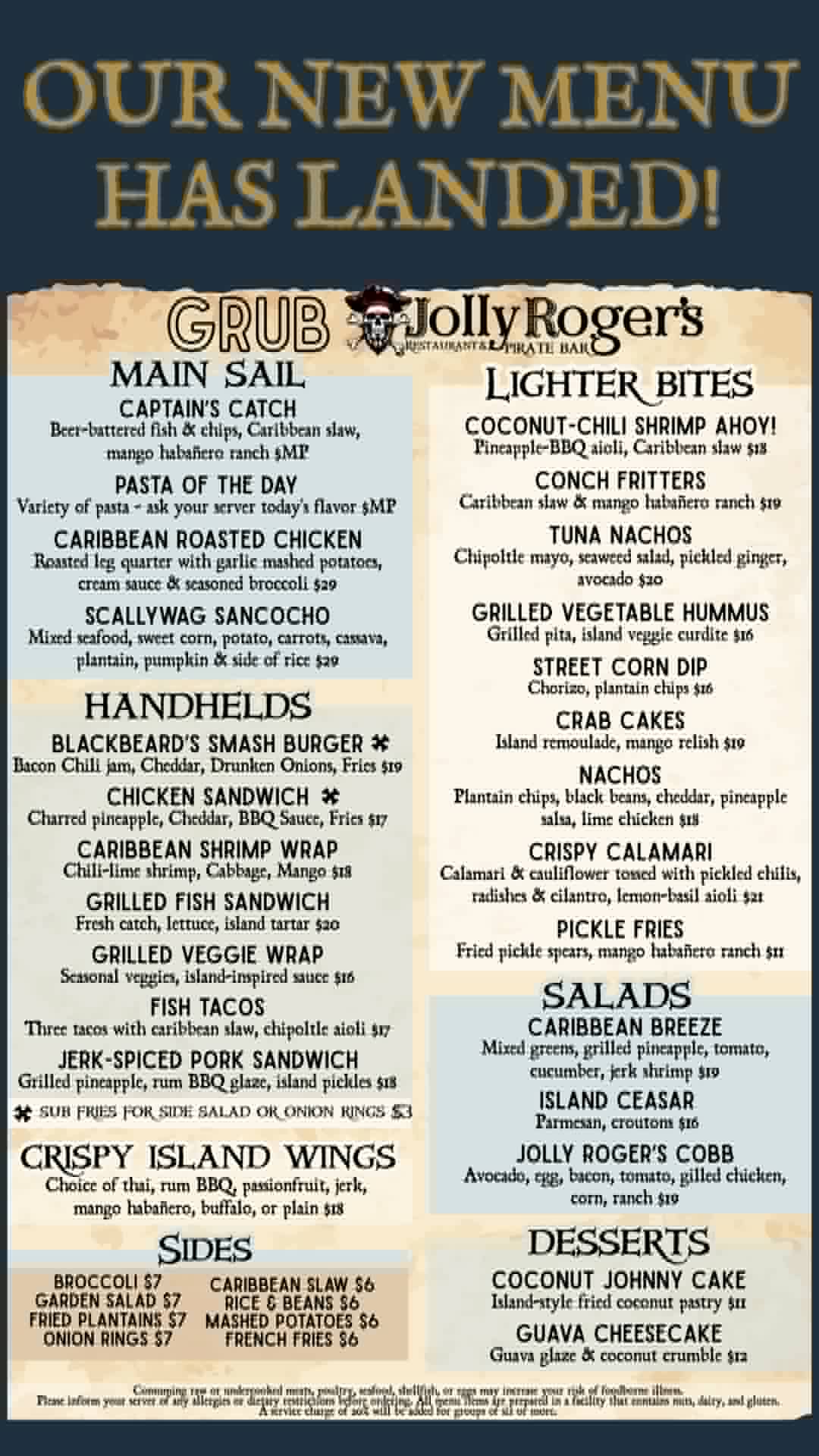 Jolly Roger's Menu — page 1