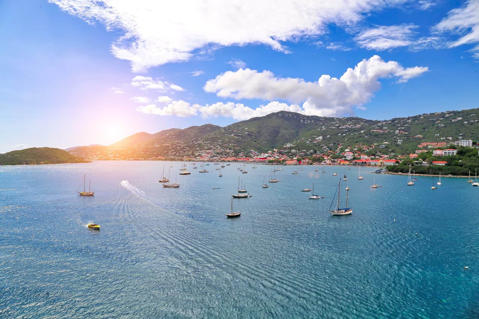 Harbor view over Charlotte Amalie from the top of the cruise port to Blackbeard's Castle route in St. Thomas