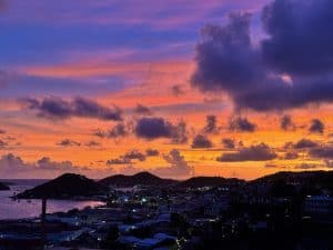 Golden sunset over Charlotte Amalie harbor, St. Thomas, U.S. Virgin Islands
