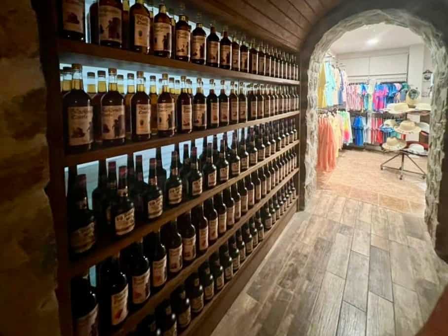 Shelves of rum leading into the gift shop at Blackbeard's Castle